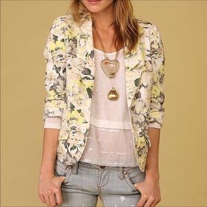 Free People Yellow Linen Floral Jacket